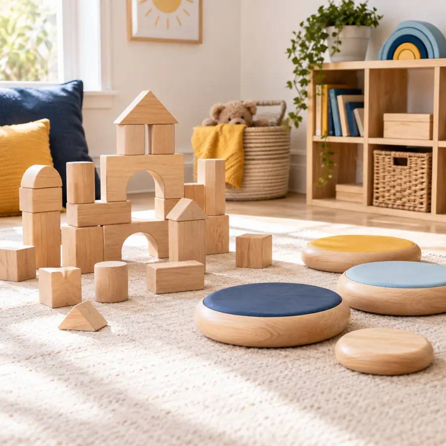 Wooden building and stepping toys